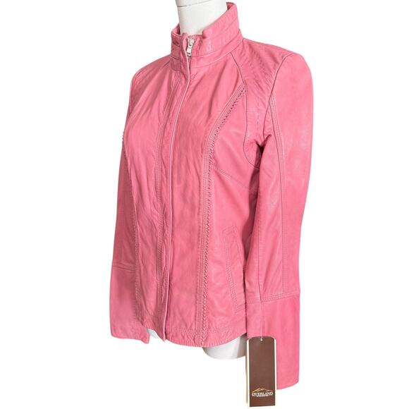 Overland Azura Washed Rose 100% Lambskin Leather Moto Jacket Size XXS Lined - Picture 4 of 13